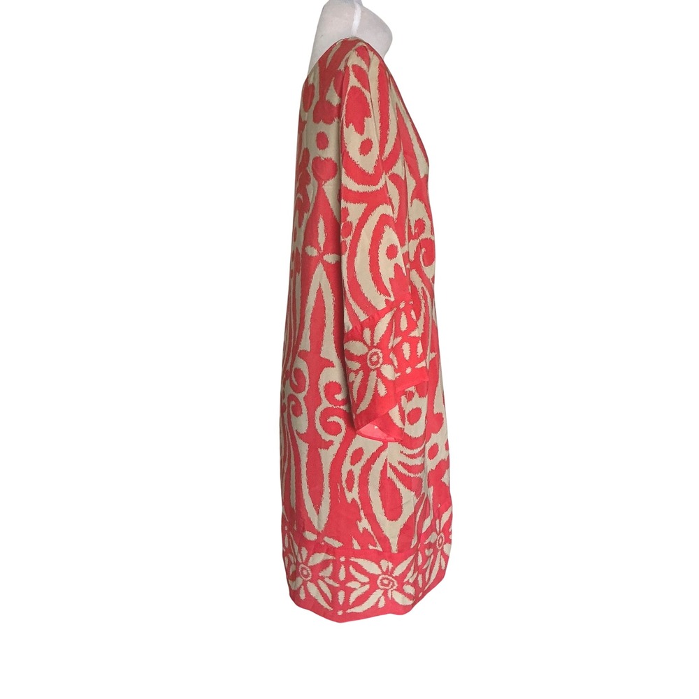 Alice & Trixie Silk Tunic Dress Medium Coral Orange Bell Sleeve Ikat Cover Up - Picture 10 of 15
